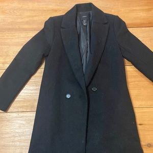 Forever 21 black dress coat size S wool blend lined double breasted